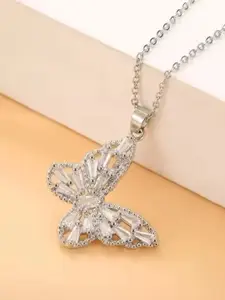 KRYSTALZ Silver-Plated CZ-Studded Butterfly-Charm Pendant With Chain