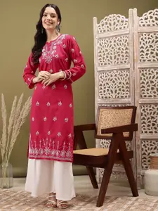 ADA Ethnic Motifs Embroidered Lucknowi Chikankari Cotton Kurta