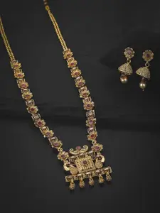 Carlton London Gold Plated & CZ Bridal Long Necklace with Earring Set