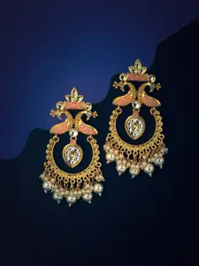 Carlton London Gold Plated Pearl Enamel Chandelier Jhumka Earring