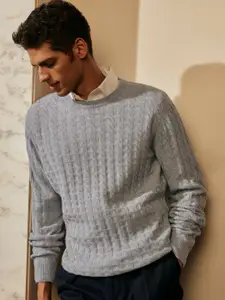 Andamen Men Self Design Cable Knit Woollen Pullover Sweater