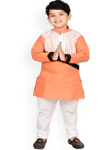 BAESD Boys Colourblocked Pure Cotton Straight Kurta with Pyjamas