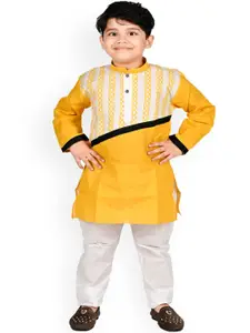 BAESD Boys Colourblocked Pure Cotton Straight Kurta with Pyjamas