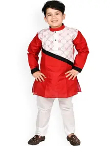 BAESD Boys Colourblocked Pure Cotton Straight Kurta with Pyjamas