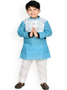 BAESD Boys Colourblocked Pure Cotton Straight Kurta with Pyjamas