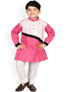 BAESD Boys Colourblocked Pure Cotton Straight Kurta with Pyjamas