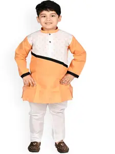 BAESD Boys Colourblocked Pure Cotton Straight Kurta with Pyjamas