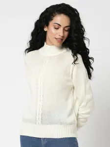 Vero Moda Cable Knit Mock Collar Long Sleeves Acrylic Pullover Sweater