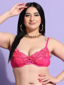 Curvy Love Embroidered Half Coverage Underwired Balconette Bra With All Day Comfort