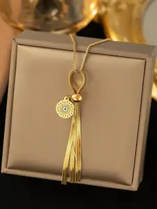 KRYSTALZ Gold-Plated Onyx Circular-Charm Pendant With Chain
