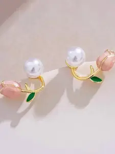 VAGHBHATT Pearl Beaded Floral Studs Earrings