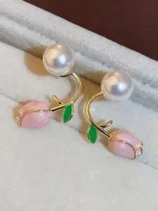 VAGHBHATT Pearl Beaded Floral Studs Earrings