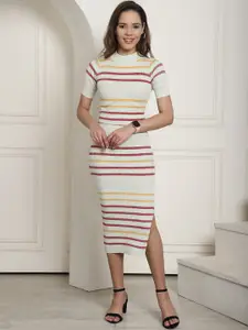 NoBarr Striped High Neck Top With Skirt