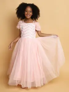 V-Mart Girls Embellished Short Sleeves Cotton Cambric Sequined Maxi Dress