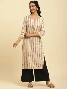 W Floral Printed Keyhole Neck Sequined Straight Kurta