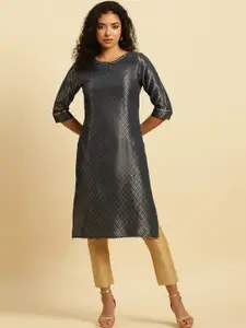 W Geometric Woven Design Keyhole Neck Kurta