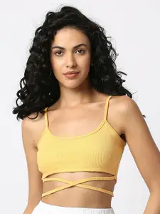 Disrupt Ribbed Shoulder Straps Waist Tie-Ups Cotton Fitted Crop Top