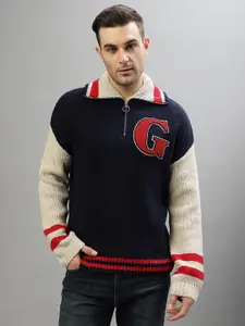 GANT Colourblocked Cutaway Collar Half Zipper Woollen Pullover Sweater