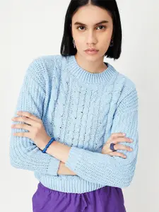max Cable Knit Self Design Round Neck Pullover