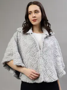 ELLE Self Design Spread Collar Fuzzy Poncho Sweater