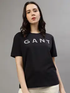 GANT Typography Printed Round Neck Relaxed Fit Pure Cotton T-shirt