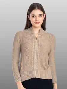 Moda Elementi Self Design Cable Knit Mock Collar Cardigan Sweater