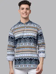Majestic Man Ethnic Motifs Printed Band Collar Pure Cotton Kurta
