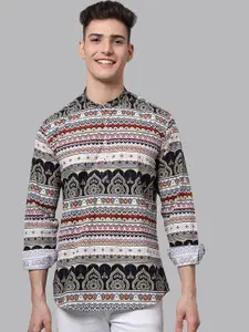 Majestic Man Ethnic Motifs Printed Band Collar Pure Cotton Kurta