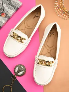 XE Looks Women Textured Chain Embellished Slip-On Loafers