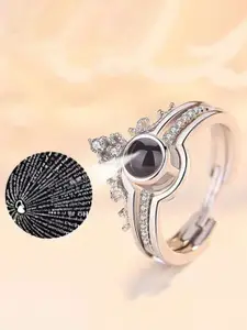 Vembley Silver-Plated Stone-Studded Adjustable Finger Ring