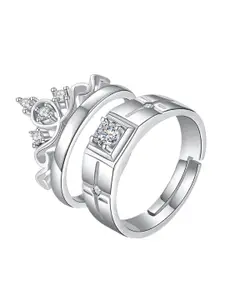 Vembley Set Of 2 Silver-Plated CZ-Studded Adjustable Finger Ring