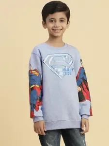 Kids Ville Boys Superman Printed Ribbed Pullover Sweatshirt