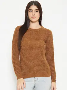 CREATIVE LINE Self Designed Round Neck Woollen Crop Pullover