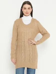 CREATIVE LINE Cable Knit Woollen Longline Pullover