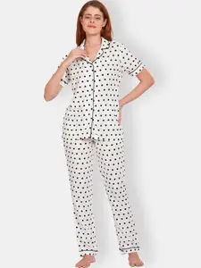 MAYSIXTY Polka Dots Printed Lapel Collar Night suit