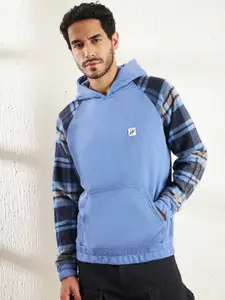 FUGAZEE Checked Hooded Cotton Pullover Sweatshirt