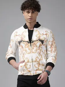 V Dot Floral Printed Zip-Up Sweatshirt