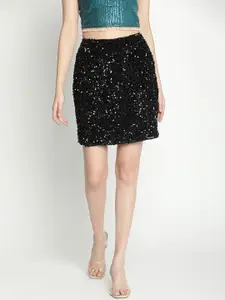DRAAX Fashions Embellished Sequined Straight Mini Skirt