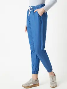 DressBerry Women Blue High-Rise Cropped Joggers