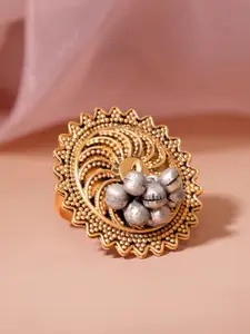 Rubans Gold-Plated Ghungroo Beaded Oxidized Finger Ring