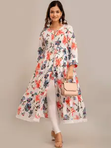 Anouk White Floral Printed High Slit Kurta