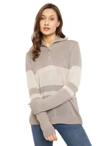 all about you Colourblocked Half Zipper Ribbed Acrylic Pullover
