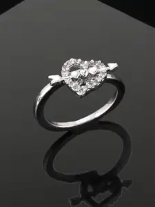 Estele Rhodium-Plated CZ-Studded Finger Ring