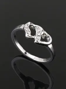 Estele Rhodium Plated Crystal Studded Finger Ring