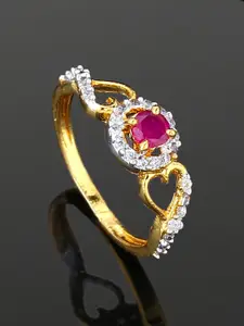 Estele Gold-Plated CZ Studded Adjustable Finger Ring
