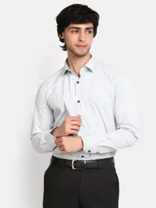 J White by Vmart Regular Fit Micro Print Spread Collar Long Sleeve Pocket Cotton Formal Shirt