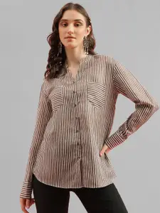 Selvia Opaque Vertical Striped High-Low Casual Shirt
