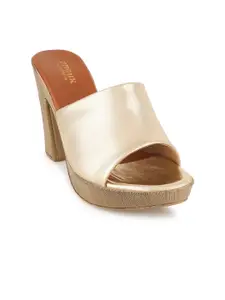 Anouk Gold-Toned Open Toe Platform Heels