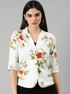 SHOWOFF Floral Printed Cotton Slim Fit Single-Breasted Casual Blazer