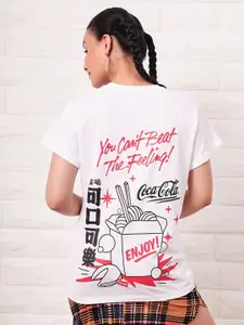 Bewakoof Coca Cola Merchandise Ramen & Coke Graphic Printed Boyfriend T-shirt